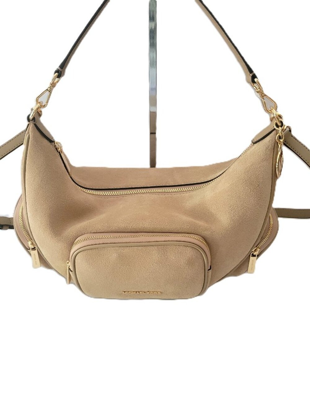 Michael Kors Merritt Medium Convertible Pocket Shoulder Bag Camel Suede